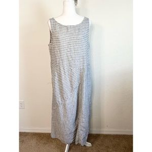 J. Jill Love Linen Gray & White Stripe Linen Maxi Panel Dress L